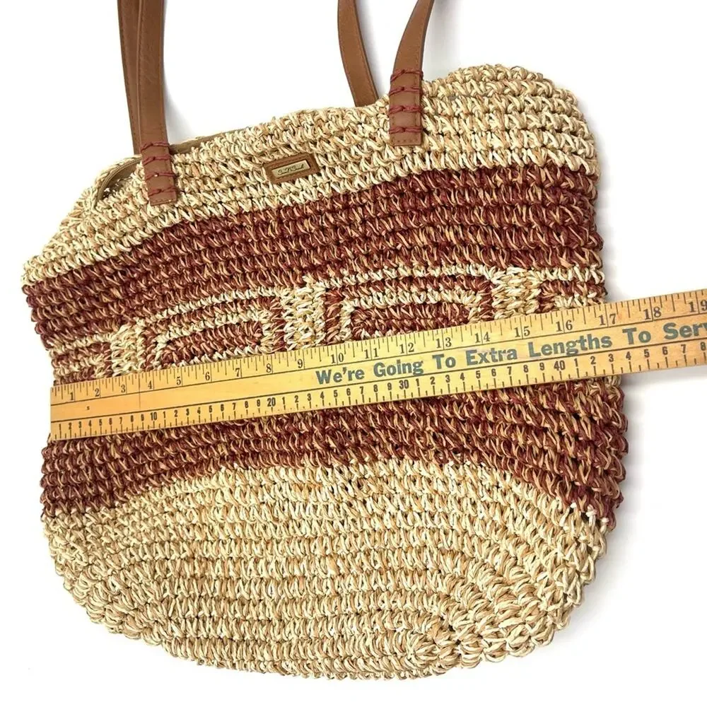 SUN N' SAND - Raffia Tote Bag Boho beach bag NWT faux leather strap